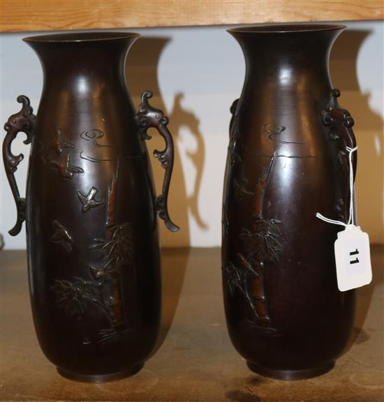 Pair of Japanese bronze vases